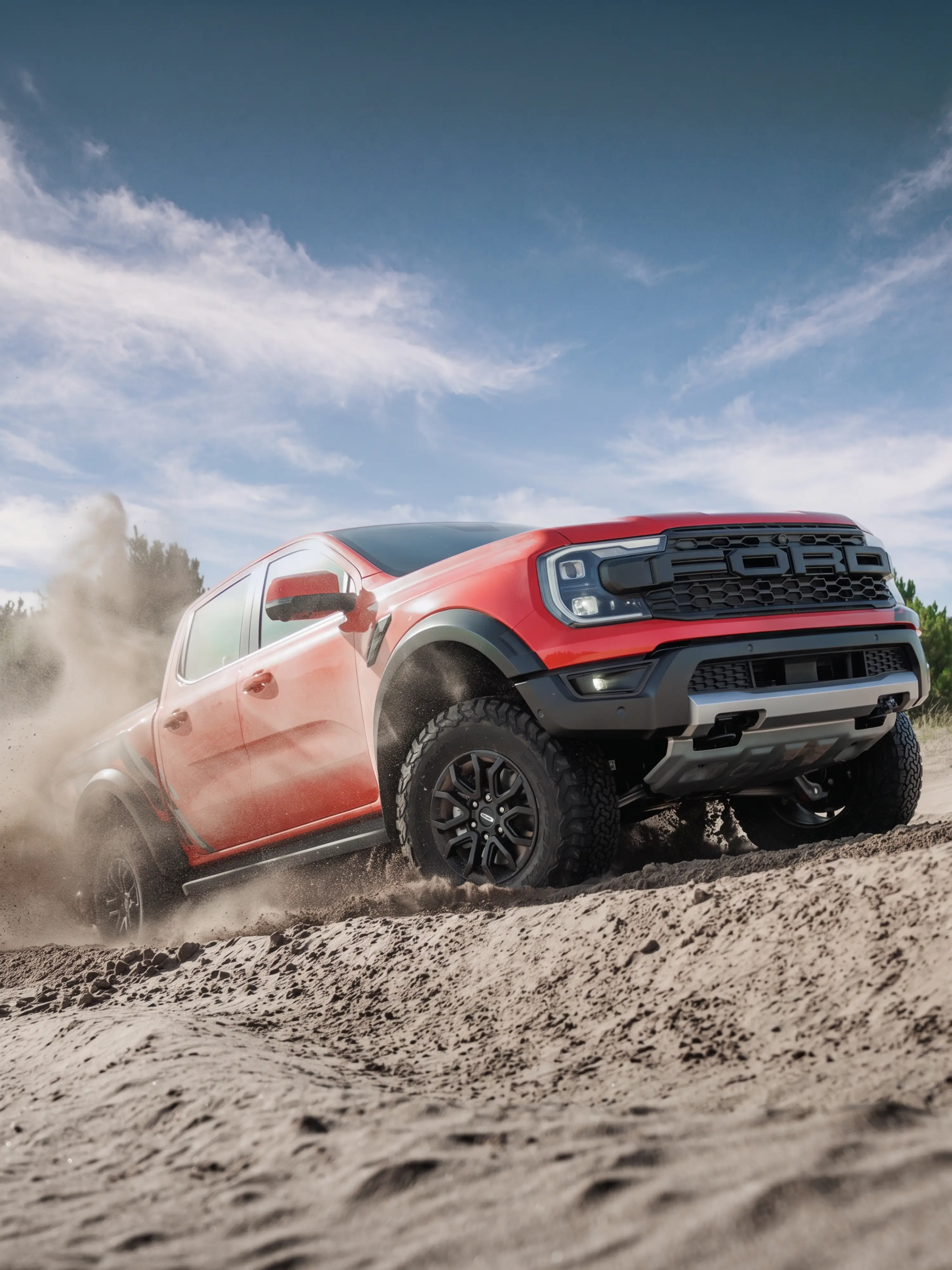 Ford Ranger Raptor vista de frente en terreno off-road