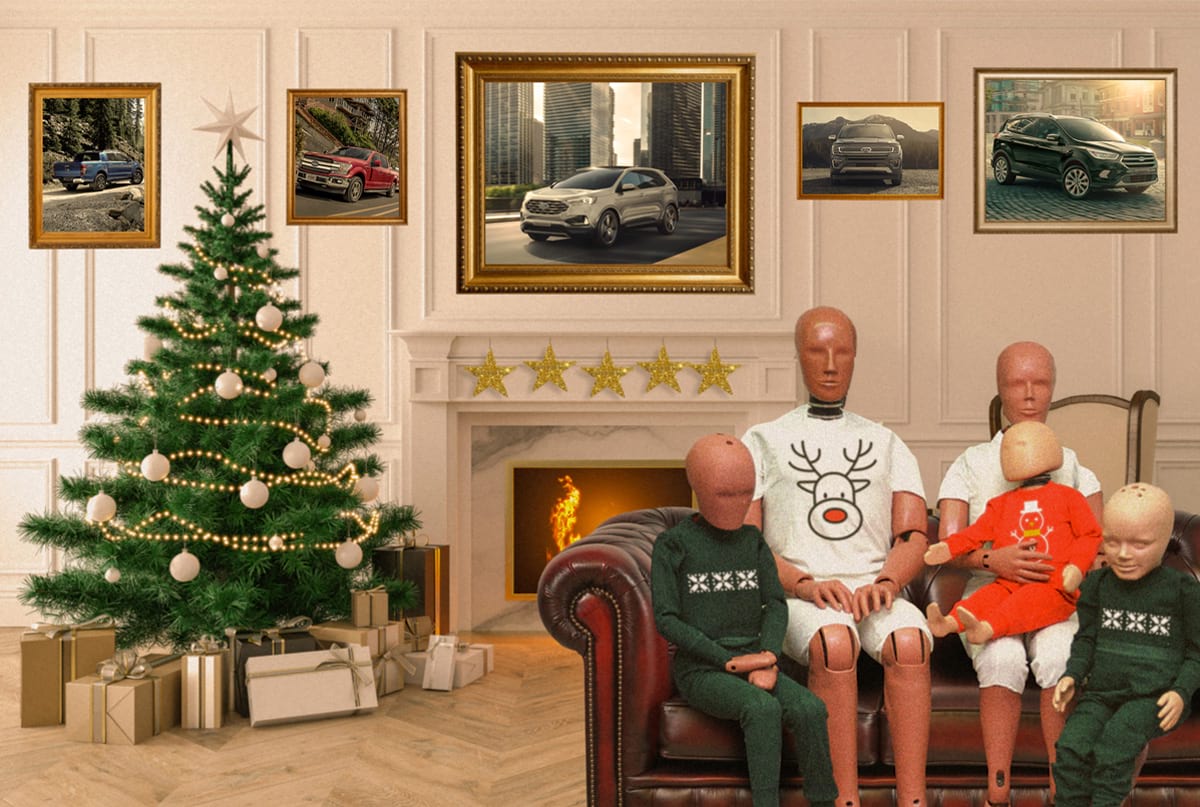 La carta de Navidad de los maniquíes de pruebas de Ford